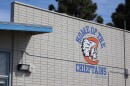 A mascot logo painted on a building at Clairemont High School in San Diego, photographed on Monday, Feb. 23, 2026.