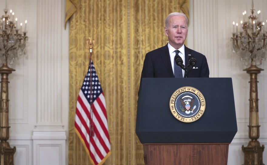 President Biden delivers remarks on Russia and Ukraine in the East Room of the White House on Tuesday.