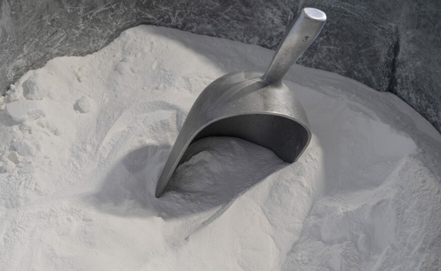 Lithium carbonate in the shipping warehouse at Silver Peak lithium mine in Silver Peak, Nev. on Oct. 6, 2022.