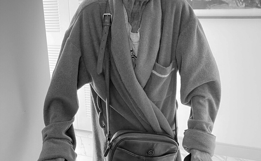 Audrey two weeks before her passing. She would often get confused and put on her sunglasses and purse to go out. Aventura, Miami, Fla., March, 2021.