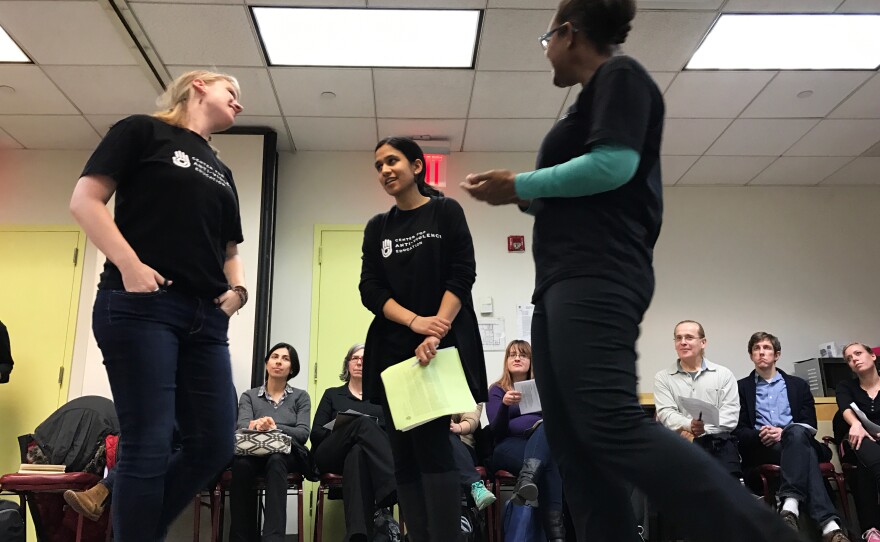 Center for Anti-Violence Education trainers (from left) Christen Brandt, Vineeta Kapahi and Tish Tab lead a workshop in New York City on how bystanders who witness bias-based attacks and hate crimes can intervene.