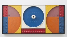 Jackson Woolley, Bonus, 1967, polyester resin and paint on wood, 19 ½ x 40 x 4 in. Collection of Courtney Cutter and Marc Sagal. Photograph by Steve Oliver. 
