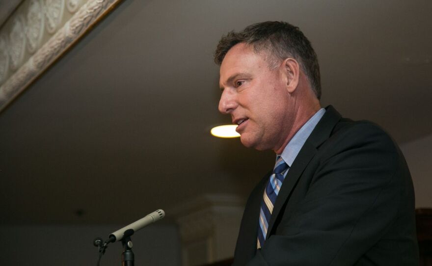 Incumbent Congressman Scott Peters speaks at the Athens Market Taverna in San Diego on election night, June 3, 2014. 