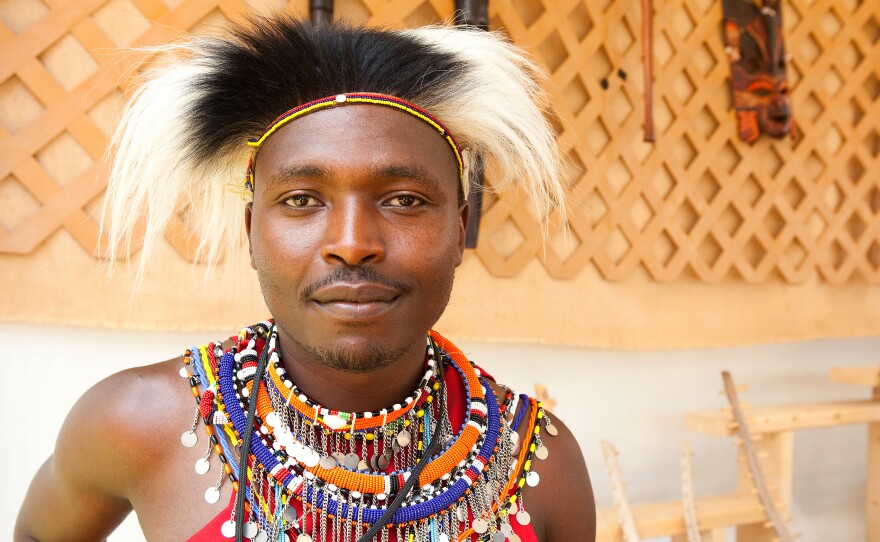 That's a monkey fur headdress — part of the Maasai tradition of wearing animal furs and skins. Nelson Ngotiek, a member of the Maasai, came to Washington, D.C., this summer.