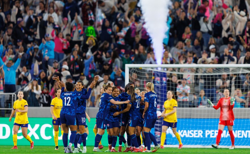 San Diego Wave FC players celebrate a goal in this undated photo.