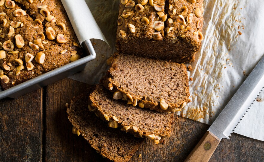 Banana Hazelnut Bread with a moist and tender crumb