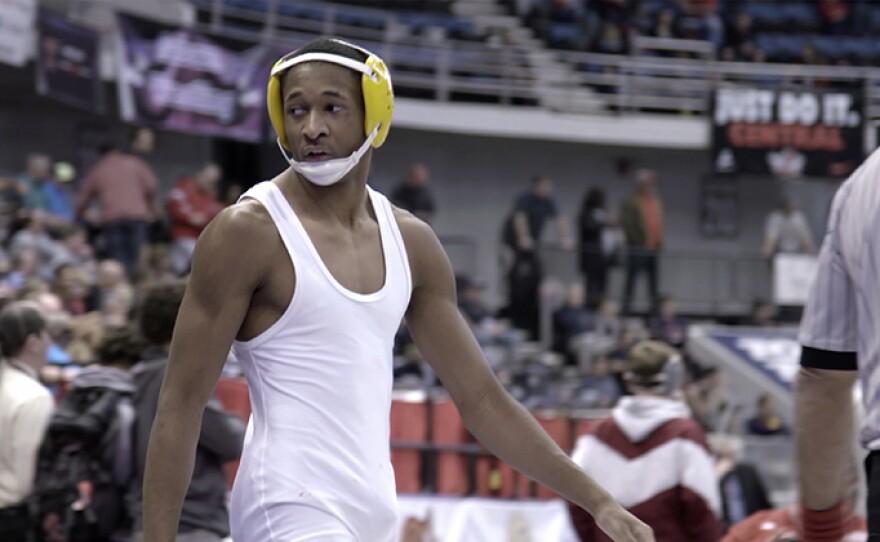 Jaquan walks to the mat for a big wrestling match.