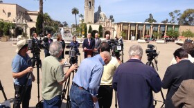 San Diego Mayor Kevin Faulconer address the media to discuss plans to celebrate Balboa Park's 100th birthday on March 28, 2014.