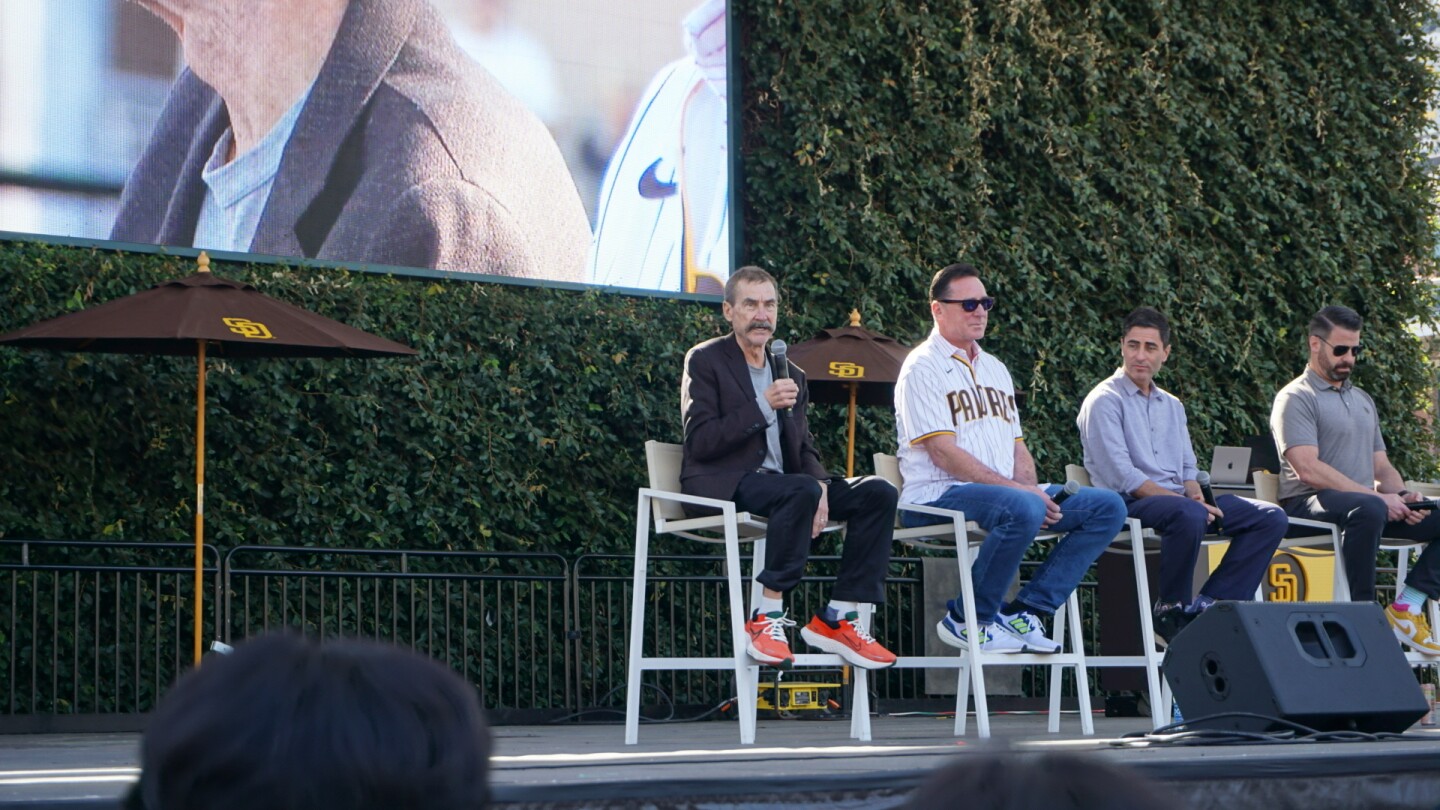 San Diego Padres chairman Peter Seidler speaks during a fan event at Petco Park.