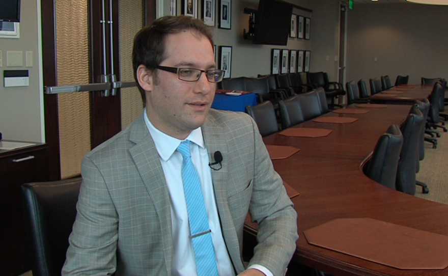 Sean Karafin, executive director of policy and economic research at the San Diego Regional Chamber of Commerce, talks in the chamber's conference room, Jan. 4, 2016.