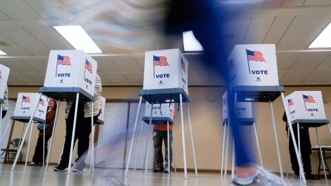 In this file photo, voters cast their ballots in Oak Creek, Wis., on Nov. 5, 2024. On Tuesday, Apr. 8, Wisconsin voters elected a new justice to the state's supreme court, expanding the majority for liberal leaning justices as part of a larger trend of Democratic overperformance in elections since President Trump took office.