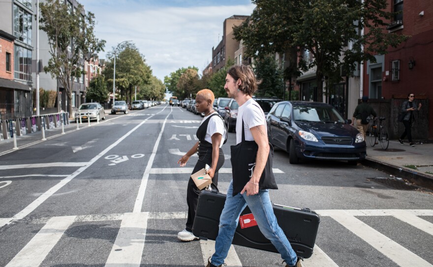 Tamko walks with Oliver Hill, a session player on keys, guitar and viola, in Brooklyn. Making <em>Vagabon</em> was painful because of how much pressure Tamko puts on herself; she says there was a whole period of time when she was so creatively paralyzed that she couldn't open her computer to work on arranging songs. But it is also the record that documents the happiest era of her life.