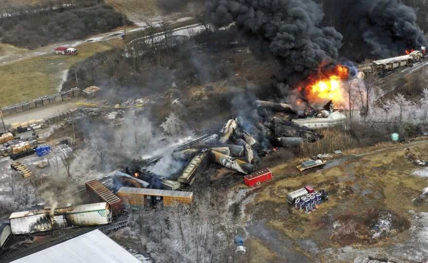 The freight train that derailed in East Palestine, Ohio in February.