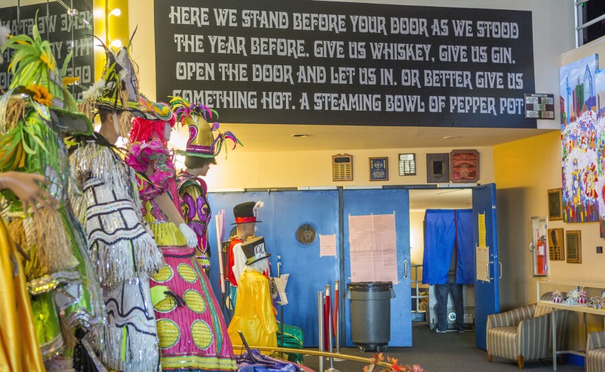 A man casts his vote at The Mummers Museum in Philadelphia on Tuesday.