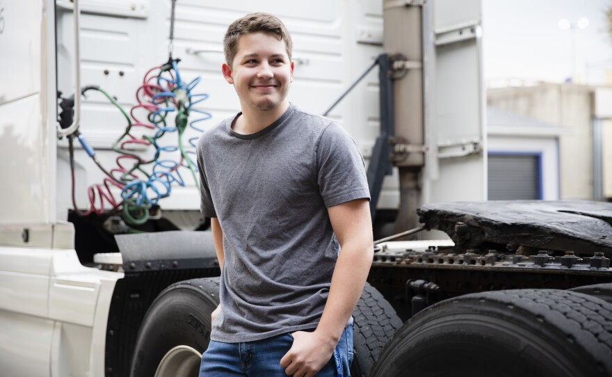 Joshua Hewitt, a 17-year-old senior, says he'd like to be an owner-operator, meaning he'd own his own truck rather than work for someone else. He has his eye on long-haul trucking. "That's where you make the most money," he says.