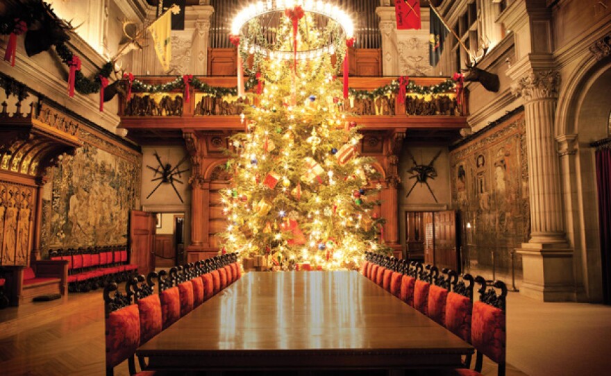 Banquet hall and Christmas tree at Biltmore House, Asheville, North Carolina.