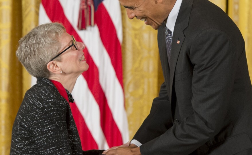 President Obama presents Terry Gross with the National Humanities Medal on Thursday.