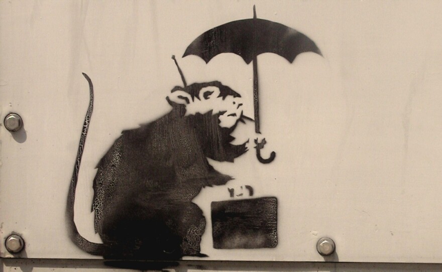 One of Banksy's stenciled rats in "Exit Through the Gift Shop"