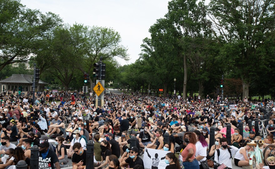 Thousands of protesters gather in front of the Lincoln Memorial in Washington, D.C., on Saturday.