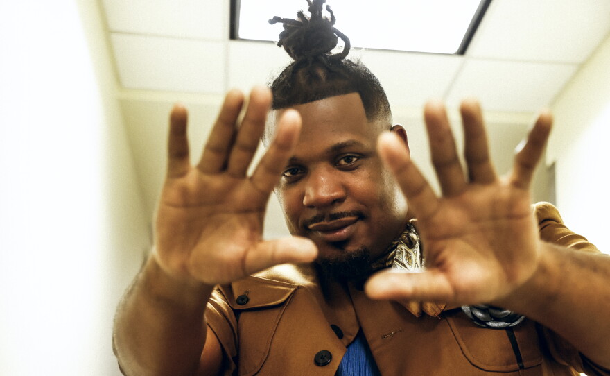 Trumpeter Keyon Harrold backstage before the Miles Davis centennial concert at Carnegie Hall.