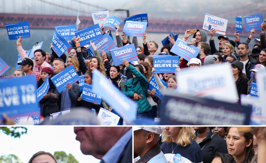 At each stop on Sanders' scheduled tour of the San Francisco Bay Area, he was greeted with excitement, intense interest and rousing support from crowds.
