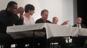 Isiah Whitlock, Adam Driver, Jay O. Sanders and Joanne Tucker enact scenes from "Ajax" by Sophocles in the theatre at Camp Pendleton. 
