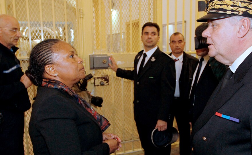 Earlier this month, French Justice Minister Christiane Taubira (left) visits Fresnes prison, south of Paris, where authorities are conducting an experiment on sidelining approximately 20 radicalized Muslim inmates being held there.