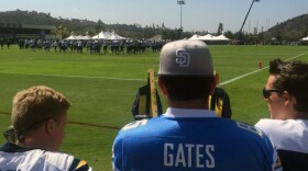 People watch as the Chargers practice during their first day of training camp, July 30, 2015.