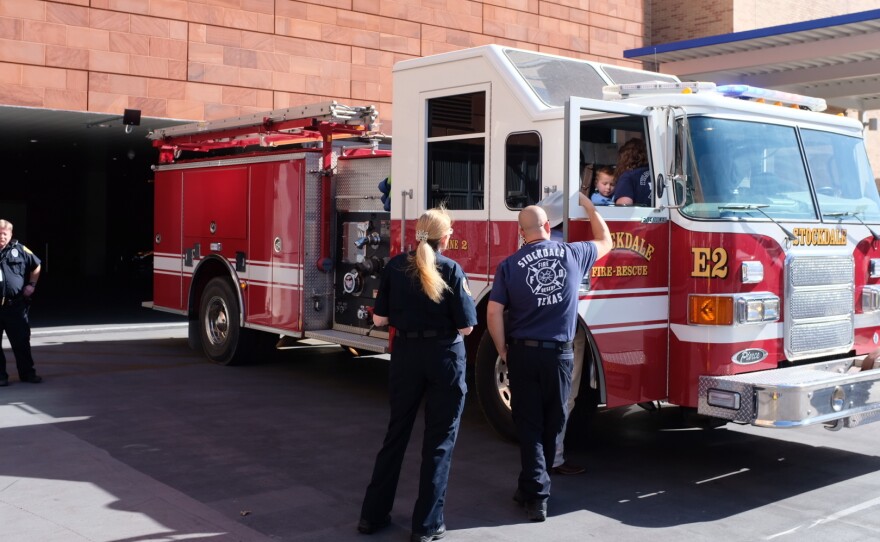 A fire crew gave Ryland Ward a lift home after he was released from the hospital. The 6-year-old survived wounds suffered in the attack on a church in Sutherland Springs, Texas, in November.