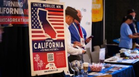 A booth at the at the California Republican Party fall 2025 convention in Garden Grove on Sept. 6, 2025.