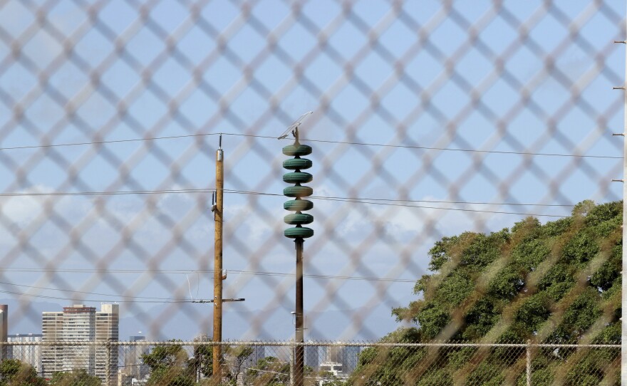 A Hawaii Civil Defense Warning Device, which sounds an alert siren during natural disasters, is shown in Honolulu on Wednesday.