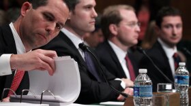 Current and former Goldman Sachs executives testify before a Senate subcommittee Tuesday. From left: Daniel Sparks, former partner, head of mortgages; Joshua S. Birnbaum, former managing director, Structured Products Group Trading; Michael J. Swenson, managing director, Structured Products Group Trading; and Fabrice Tourre, executive director, Structured Products Group Trading.