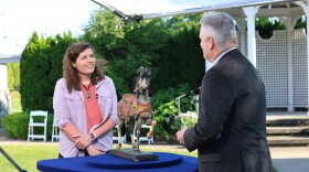 Christopher Fox (right) appraises a salesman’s model carousel horse, ca. 1925, in Charlevoix, Mich. ANTIQUES ROADSHOW “Castle Farms, Hour 1” premieres Monday, March 30 at 8/7C PM on PBS.