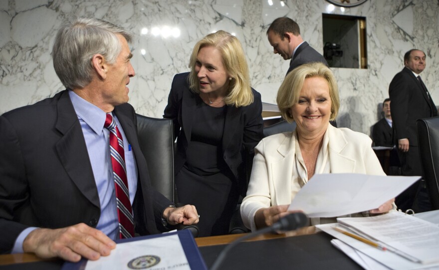 New York Sen. Kirsten Gillibrand (center) and Missouri Sen. Claire McCaskill (right) are at odds over the best way to respond to military sexual assaults.