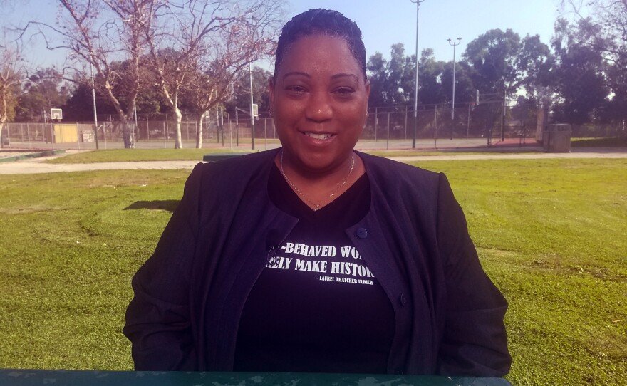 Tasha Williamson sits in Willie Henderson Park, Dec. 13, 2019.