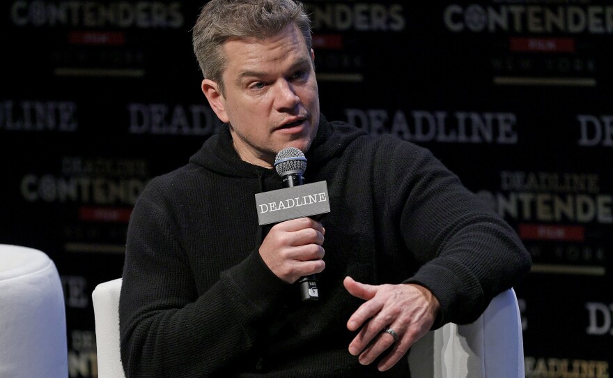 Actor Matt Damon speaks onstage during Focus Features' "Stillwater" panel at the Deadline Contenders Film: New York event in New York City on Dec. 4. Damon has appeared in commercials for a company called Crypto.com.