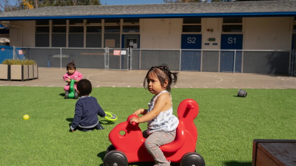 Children play outside at Kidango Toyon Early Learning Center in San Jose on Sept. 15, 2026.