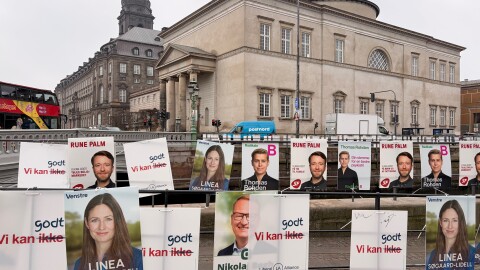 Parliamentary election campaign posters line the streets leading up to the Parliament building in Copenhagen, Denmark.
