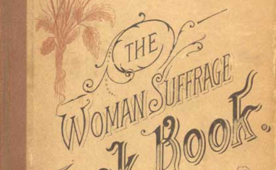 Cover of The Woman Suffrage Cook Book, published in 1886. Hattie Burr, the editor, noted proudly that "among the contributors are many who are eminent in their professions as teachers, lecturers, physicians, ministers, and authors — whose names are household words in the land."