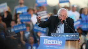 Democratic presidential candidate Sen. Bernie Sanders speaks during a campaign rally at Qualcomm Stadium, June 5, 2016. 