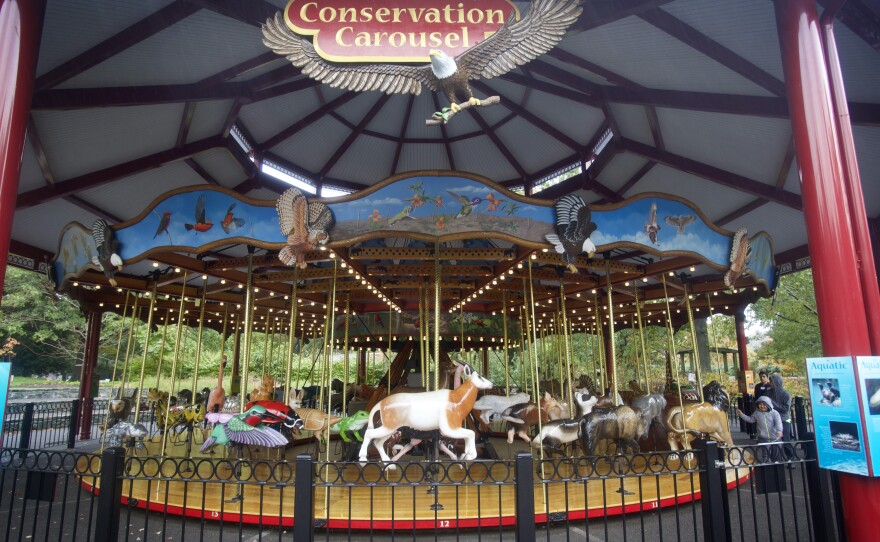 The National Zoo's Conservation Carousel in Washington, D.C., features animals hand-carved by Carousel Works in Mansfield, Ohio.