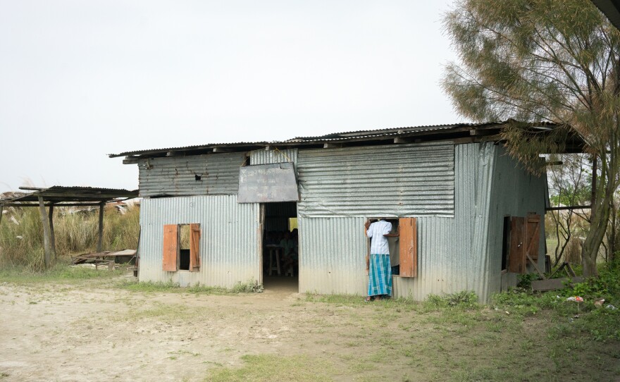 A one-room school in Chandanpur char. "We have no electricity, running water or shops," says Hafez Ali, a resident.