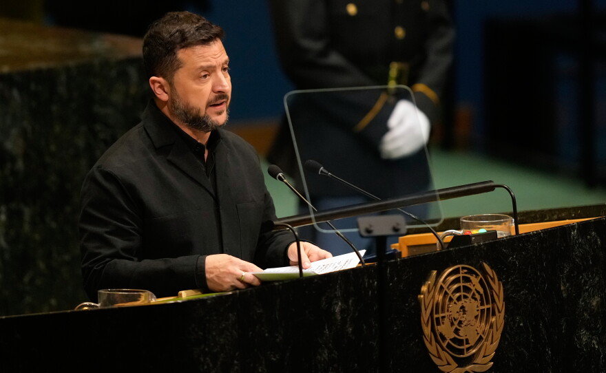 FILE - Ukraine's President Volodymyr Zelenskyy speaks during the 81st session of the United Nations General Assembly at United Nations headquarters, on Sept. 23, 2026.