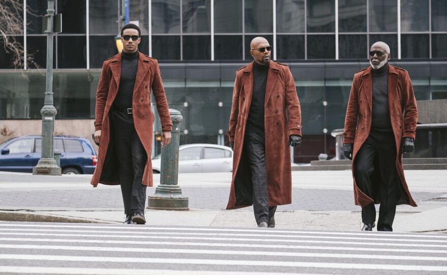 Three generations of Shaft: Junior (Jessie T. Usher), his father John (Samuel L. Jackson), and the original John Shaft (Richard Roundtree).