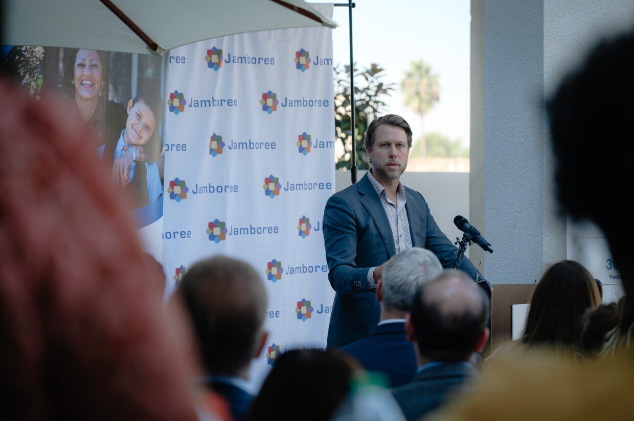 San Diego Housing Commission Vice Chair Ryan Clumpner speaks during the official opening event for Milejo Village in San Ysidro on Nov. 2, 2023.
