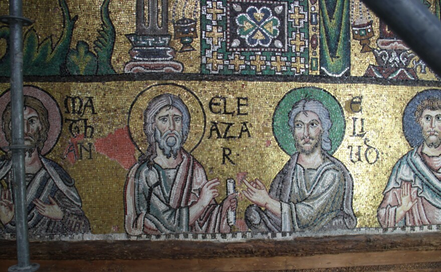 Jesus' forebears are depicted in the wall mosaics.