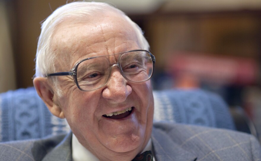 Retired Supreme Court Justice John Paul Stevens, then 91, works in his office at the Supreme Court on Sept. 28, 2011.