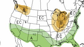 The Climate Prediction Center is projecting above average rainfall for San Diego County over the next three months, as of Dec. 15, 2014.