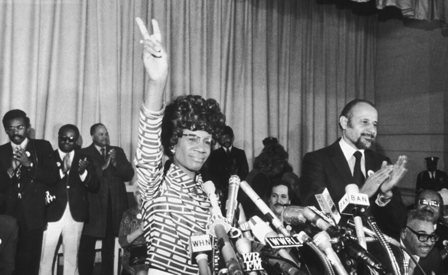 New York City says it will erect a statue of Shirley Chisholm, the first black woman elected to Congress. Chisholm is seen here in a Brooklyn church in January 1972, announcing her bid for the Democratic nomination for president.
