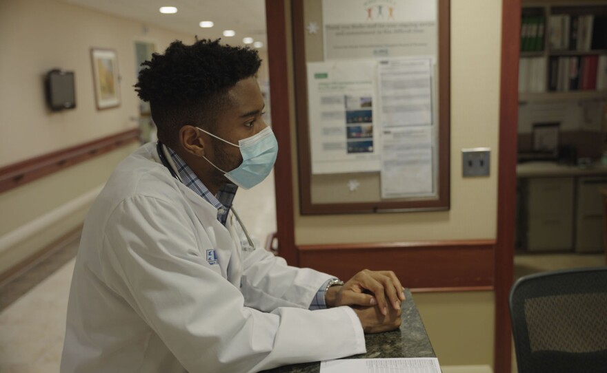 First-year student Andrew Peck at Burke rehabilitation hospital.